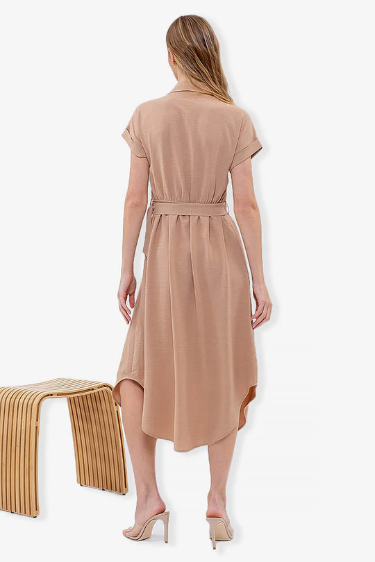 Whitney Short Sleeve Midi Shirt Dress with Belt PLUS