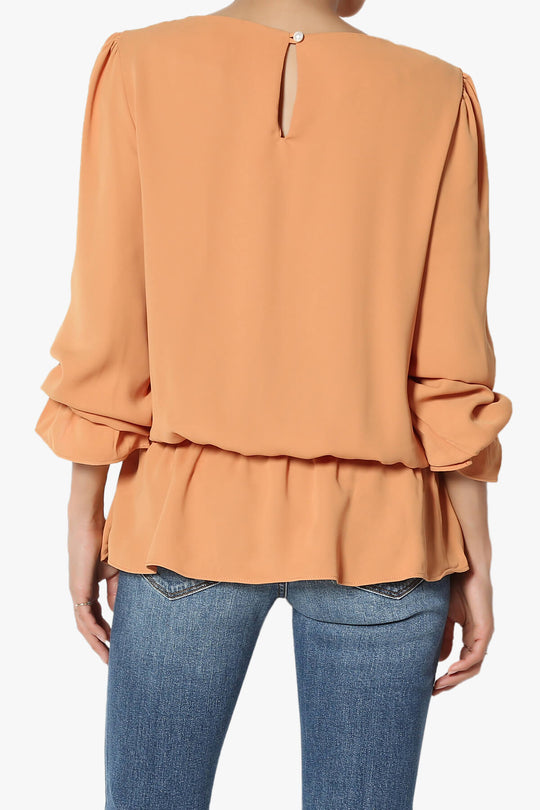 Adriel Puff Sleeve Ruffle Peplum Blouse