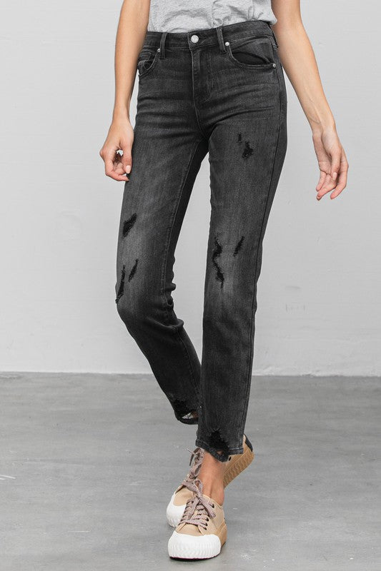 Denim Lab USA Mid Rise Distressed Straight Jeans