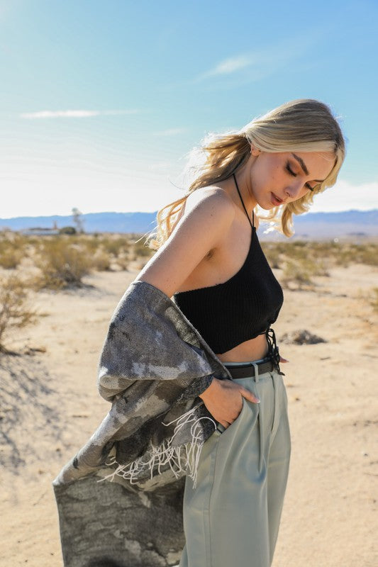 Leto Accessories Lace-Up Halter Knit Bralette