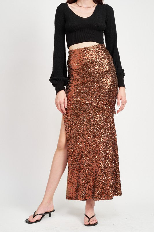 Emory Park SEQUINED HIGH WAIST MAXI SKIRT