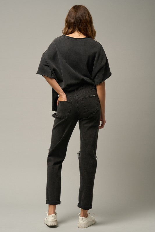 Denim Lab USA High Waist Destroyed Black Jeans