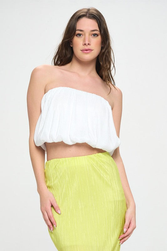 Renee C. Vibrant Plisse Tube Crop Top
