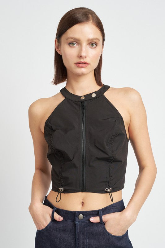 Emory Park ZIP FRONT HALTER NECK CROPPED TOP
