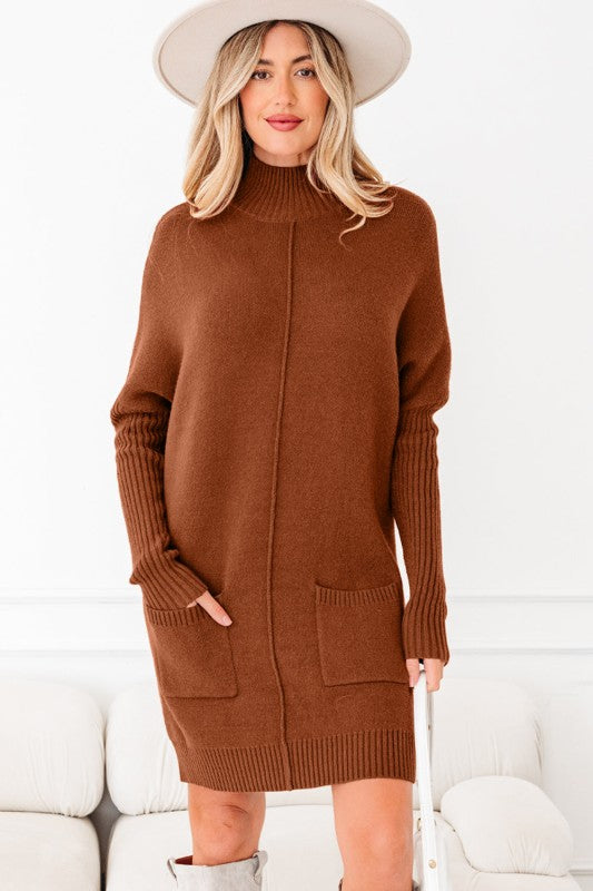 JUNIPER BLVD Solid Ribbed Mock Neck Sweater Dress