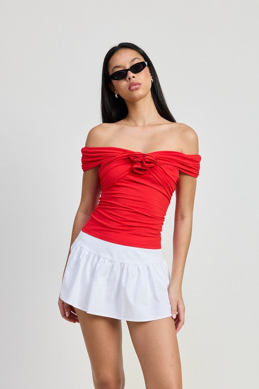 Emory Park OFF SHOULDER ROSETTE TOP