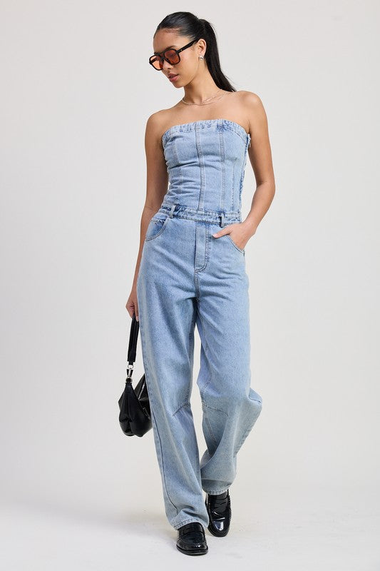 Emory Park STRAPLESS DENIM JUMPSUIT