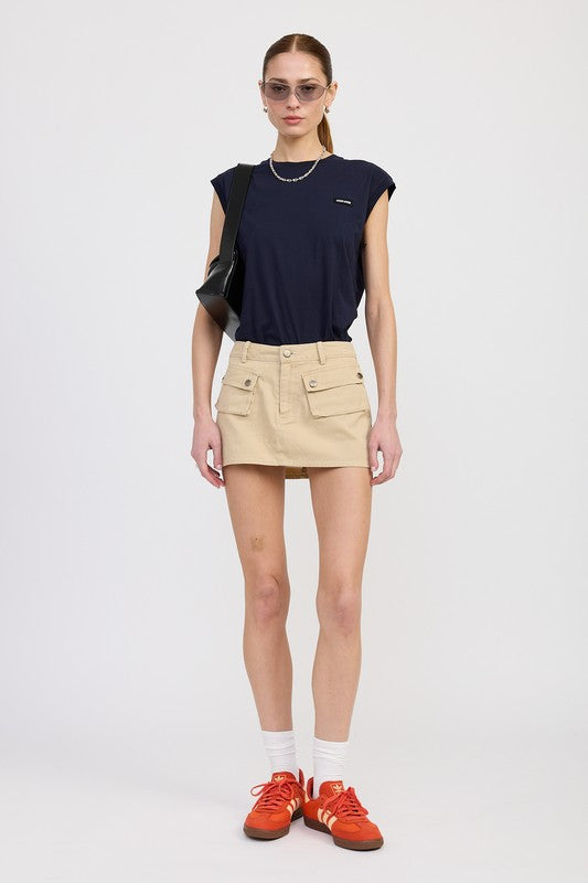 Emory Park LOW WAIST DENIM MINI SKIRT WITH FRONT POCKETS