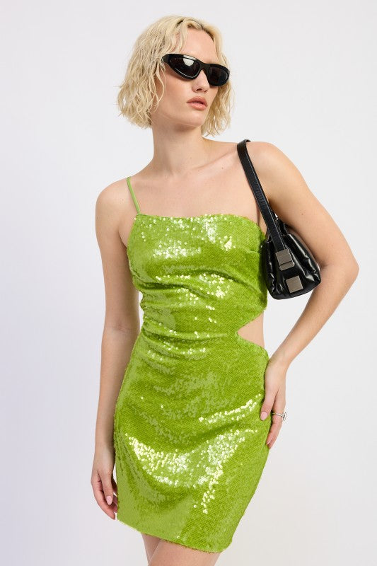 Emory Park ONE SHOULDER SEQUIN MINI DRESS WITH CUT OUT