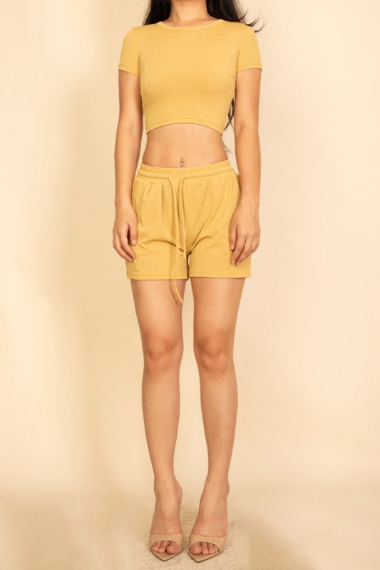 Capella Ribbed Knit Drawstring Lounge Shorts Set