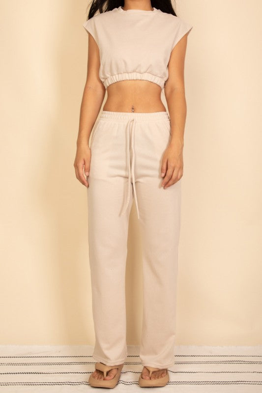Capella Elastic Hem Crop Top & Wide Leg Pants Set