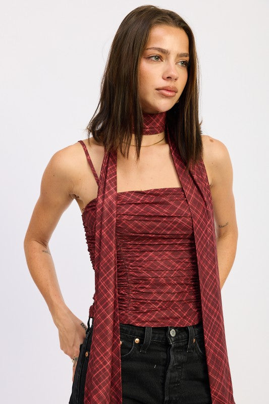 Emory Park SPAGHETTI STRAP TOP WITH SCARF AND BACK ZIPPER