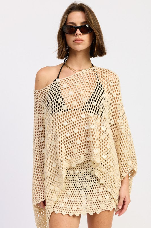 Emory Park OVERSIZED SHELL TRIM CROCHET PONCHO