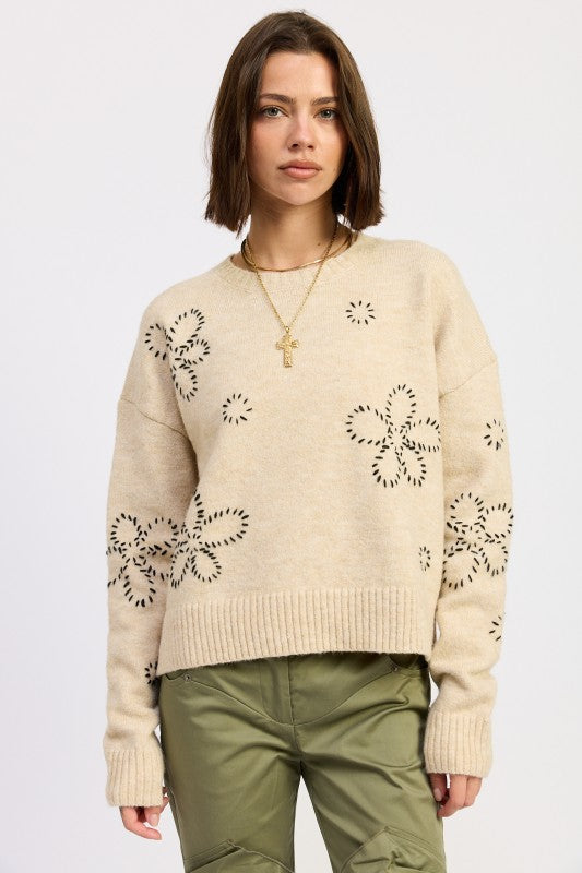 Emory Park FLORAL WHIPSTITCH SWEATER