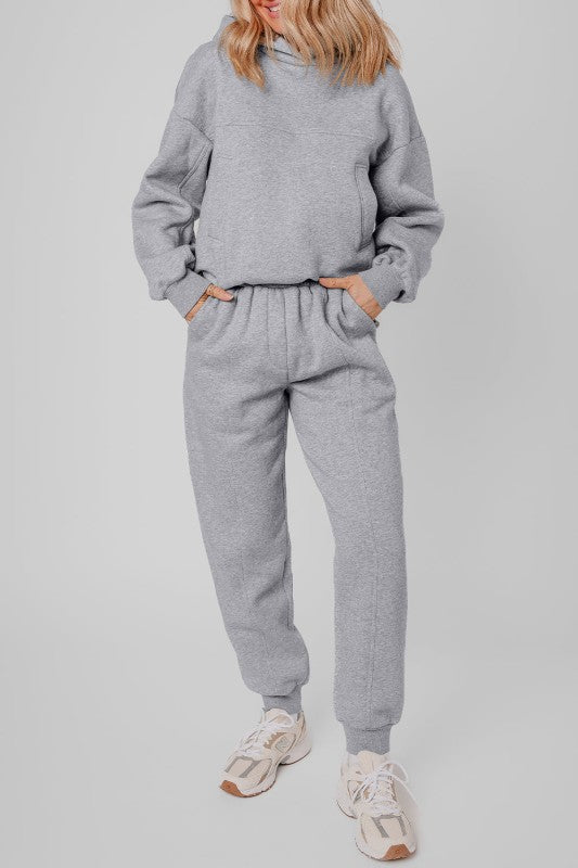 JUNIPER BLVD Solid Reverse Seams Hoodie and Joggers Set