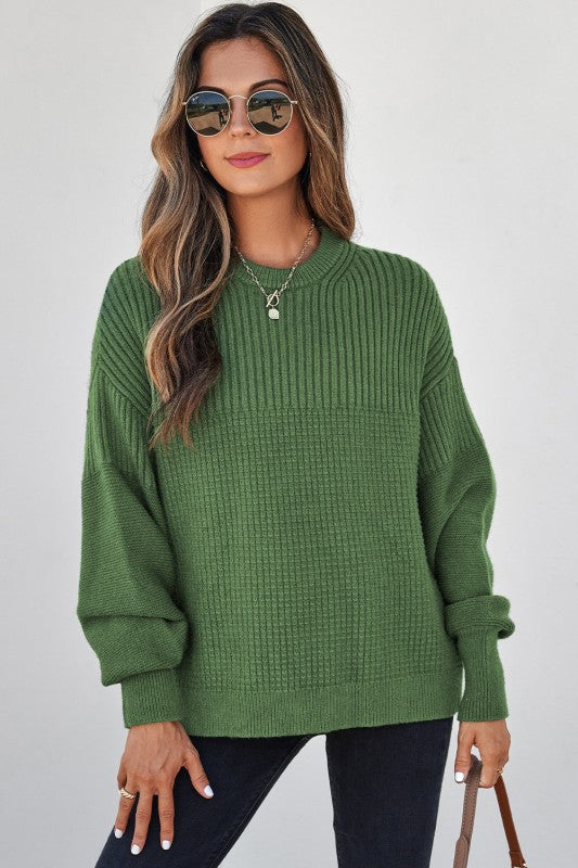 JUNIPER BLVD Solid Textured Knit Crewneck Sweater