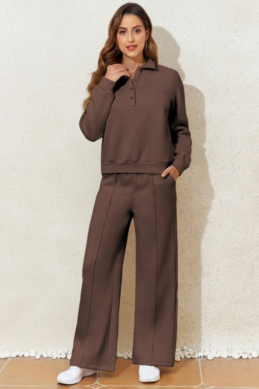 JUNIPER BLVD Solid Collared Sweatshirt and Pants Set