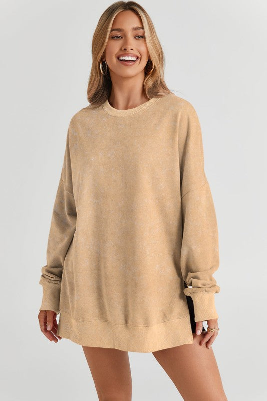 JUNIPER BLVD Solid Ribbed Trim Drop Shoulder Oversize Sweatshirts