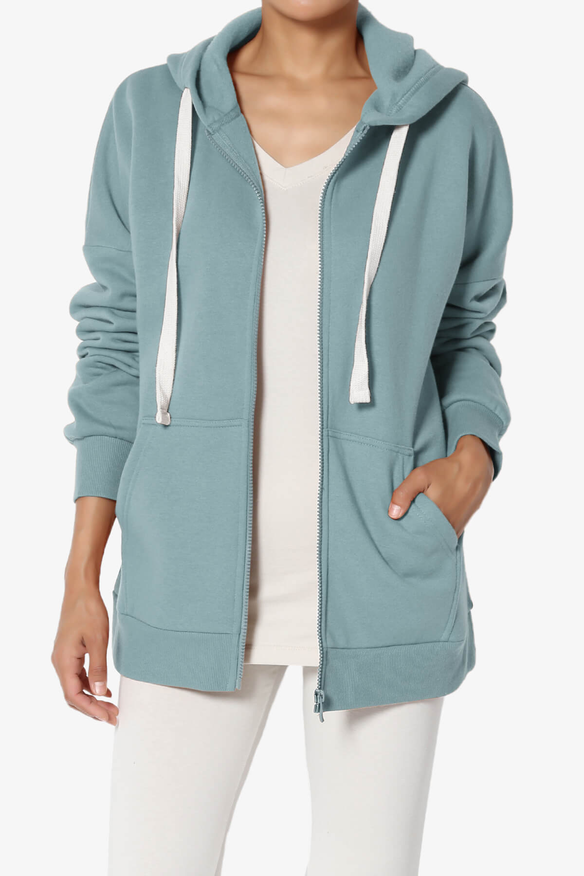 Accie Fleece Zip Hooded Jacket DUSTY BLUE_1