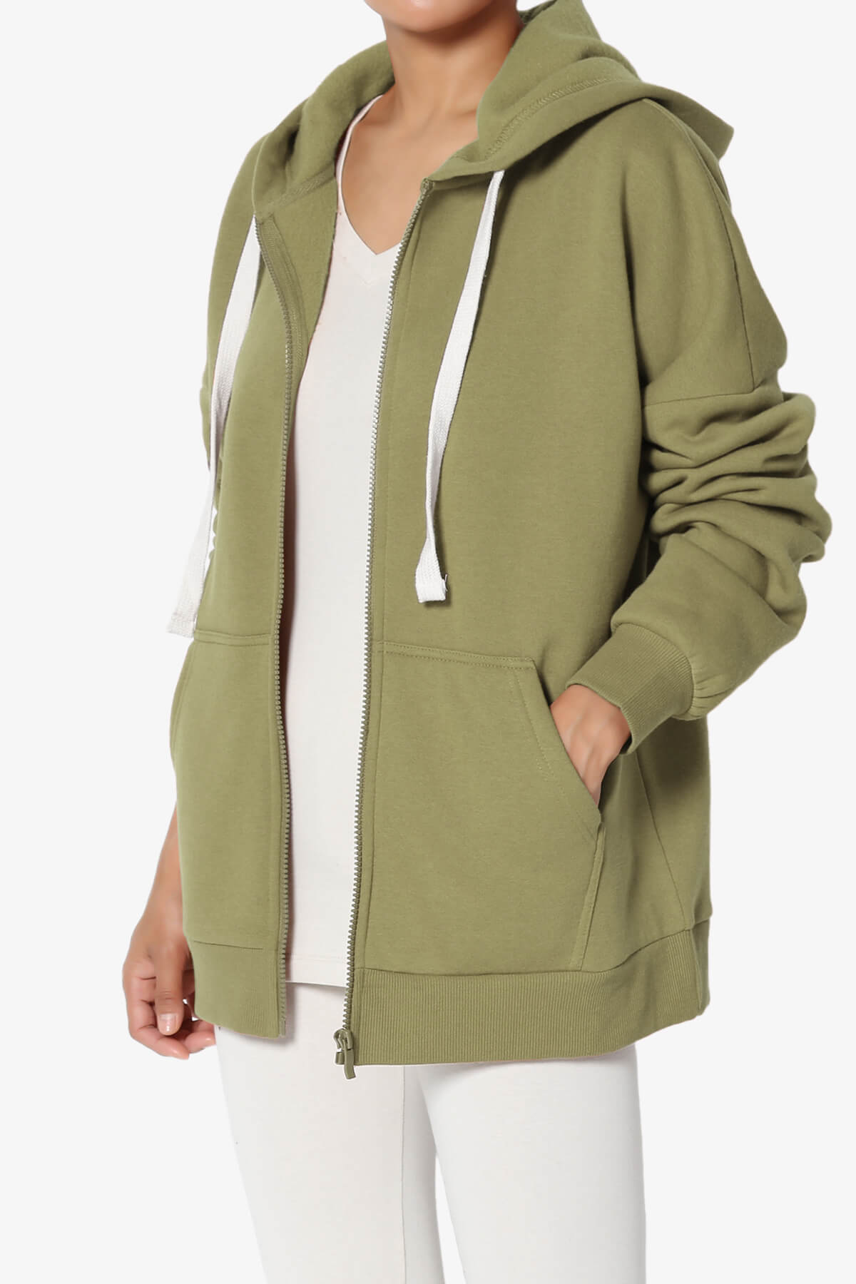 Accie Fleece Zip Hooded Jacket KHAKI GREEN_3