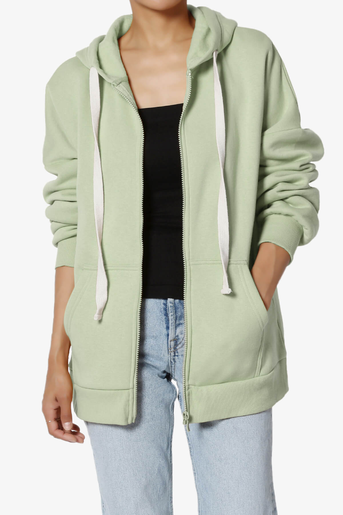 Accie Fleece Zip Hooded Jacket LIGHT SAGE_1