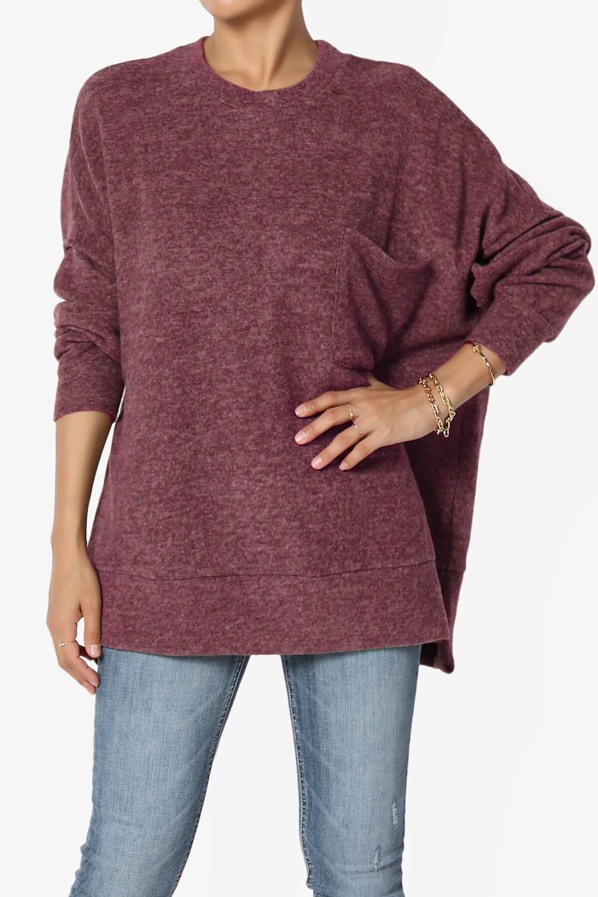 Breccan Blushed Knit Oversized Sweater DARK BURGUNDY_1