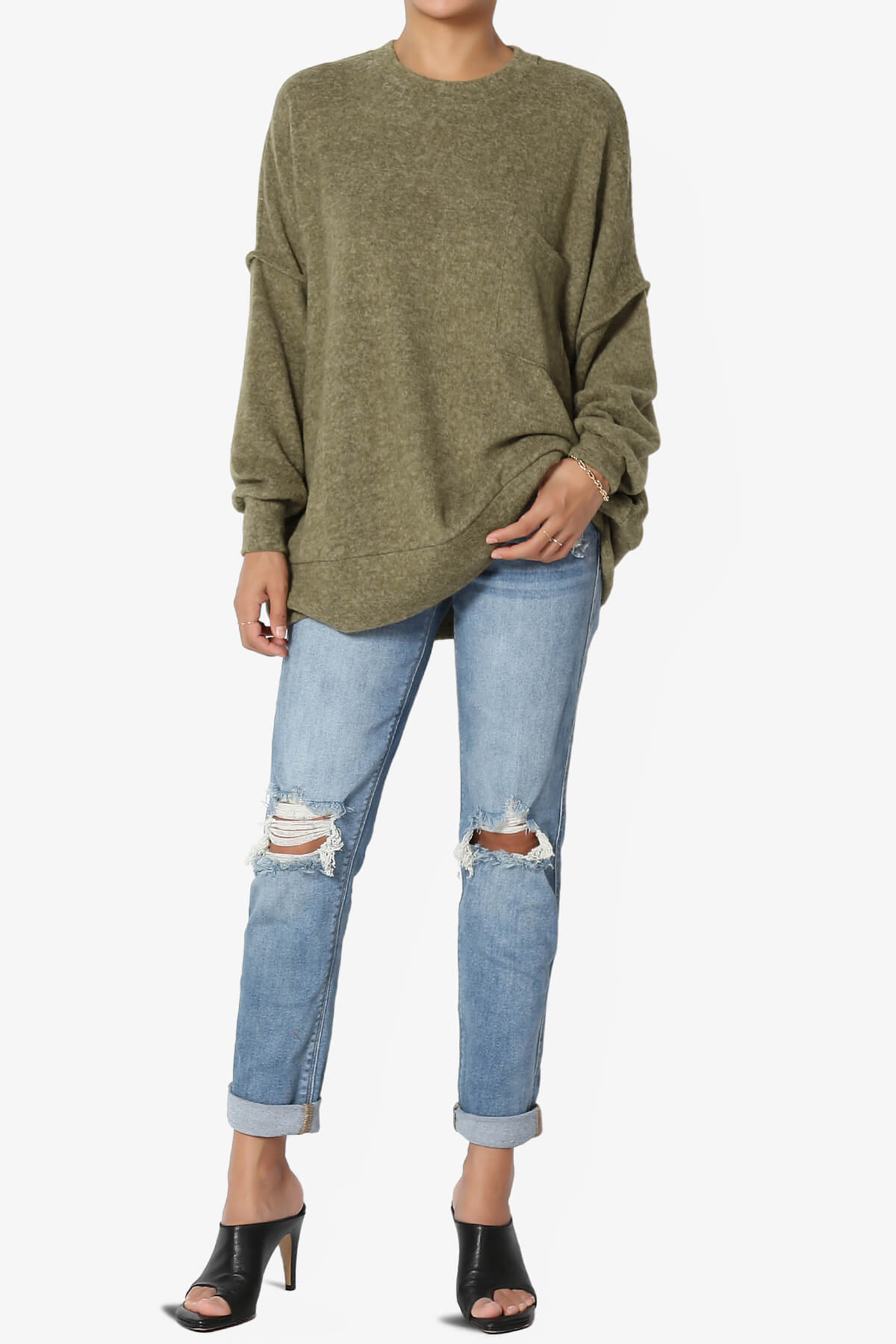 Breccan Blushed Knit Oversized Sweater OLIVE KHAKI_6