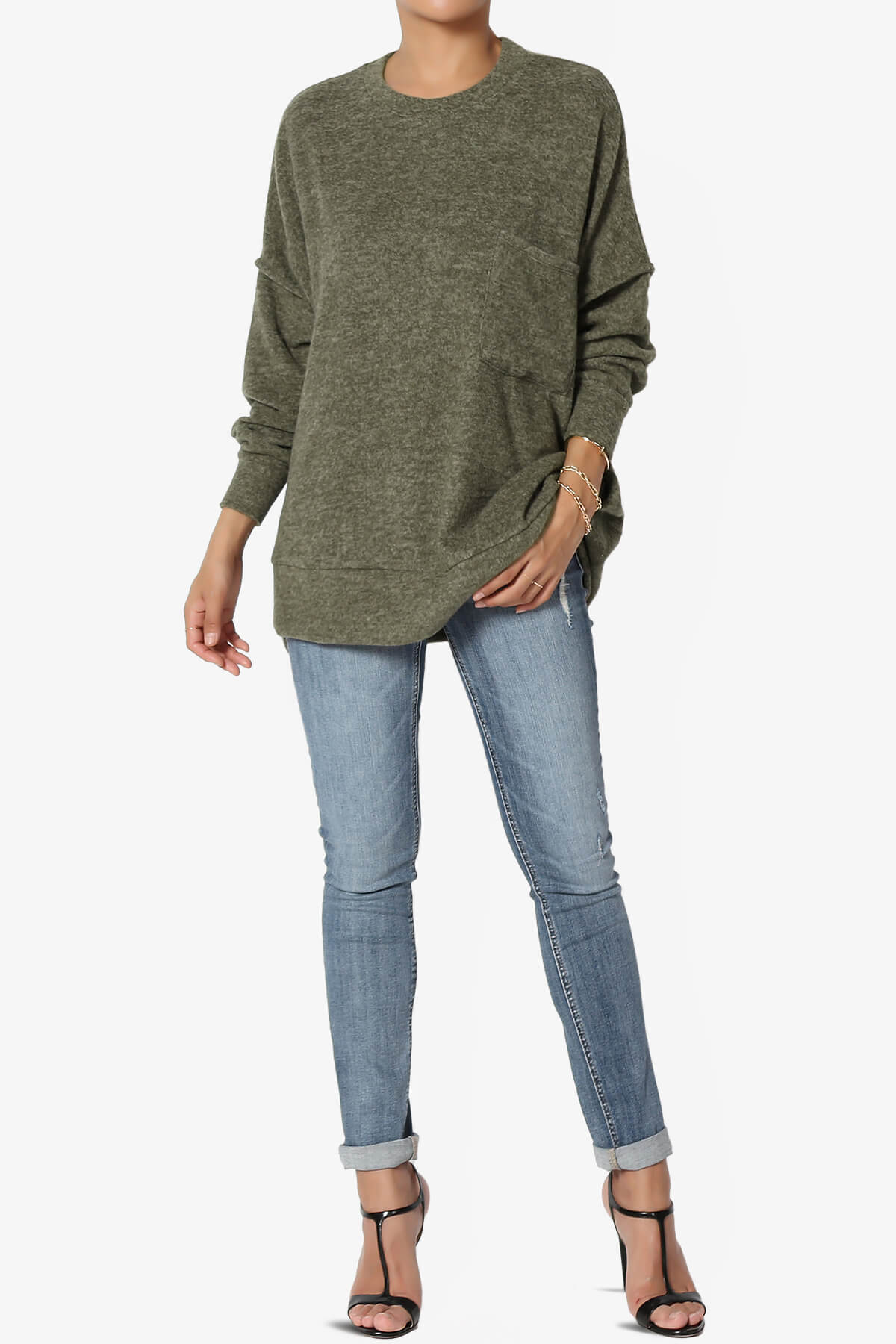 Breccan Blushed Knit Oversized Sweater OLIVE_6