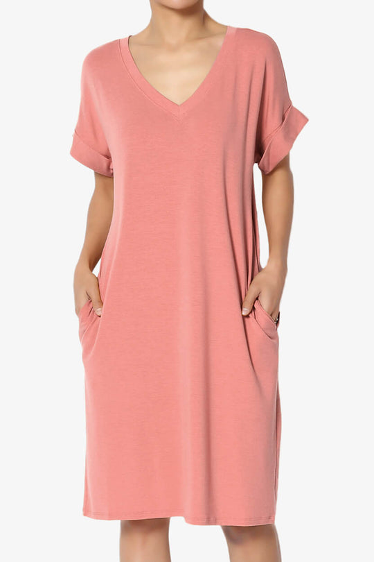 Cliff Rolled Short Sleeve V-Neck Dress