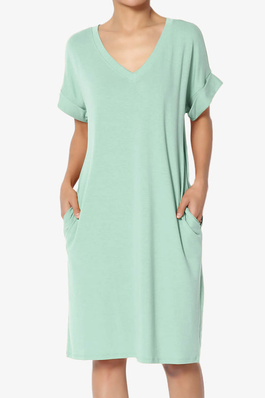 Cliff Rolled Short Sleeve V-Neck Dress PLUS