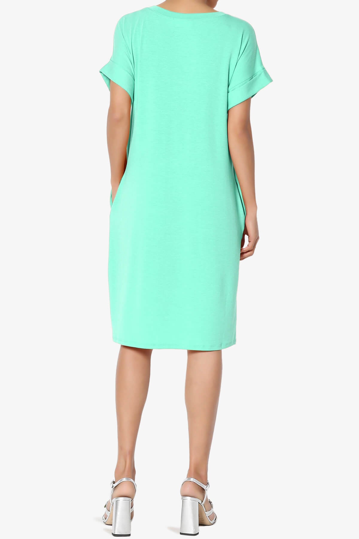 Cliff Rolled Short Sleeve V-Neck Dress MINT_2