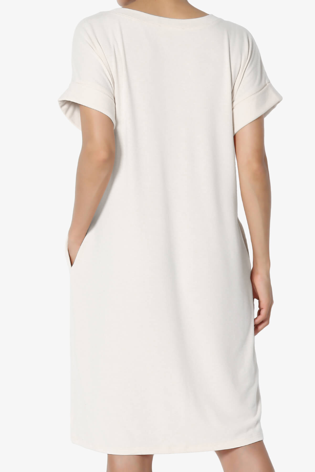 Cliff Rolled Short Sleeve V-Neck Dress SAND BEIGE_2