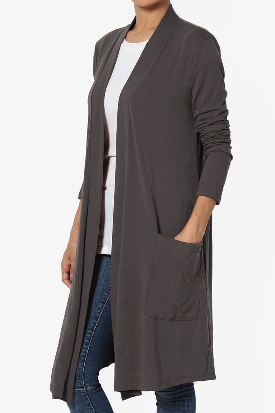 Daday Pocket Jersey Knee Length Cardigan ASH GREY_3