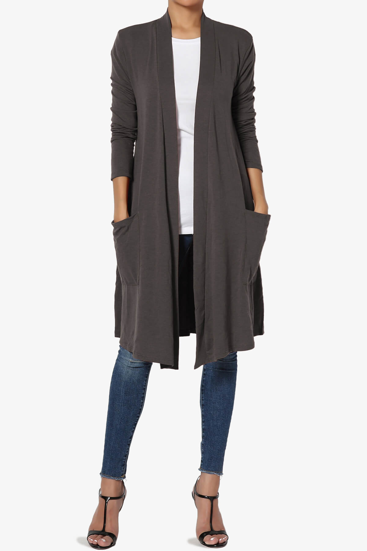 Daday Pocket Jersey Knee Length Cardigan ASH GREY_6