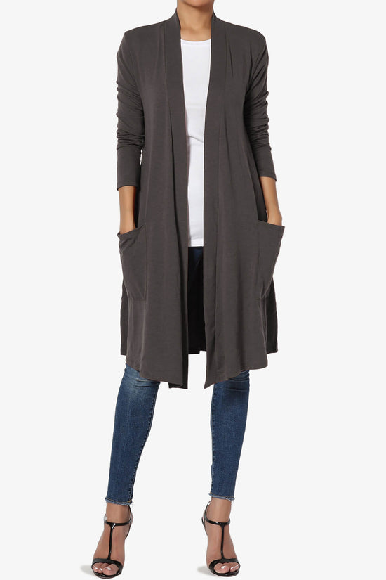 Daday Pocket Jersey Knee Length Cardigan ASH GREY_6