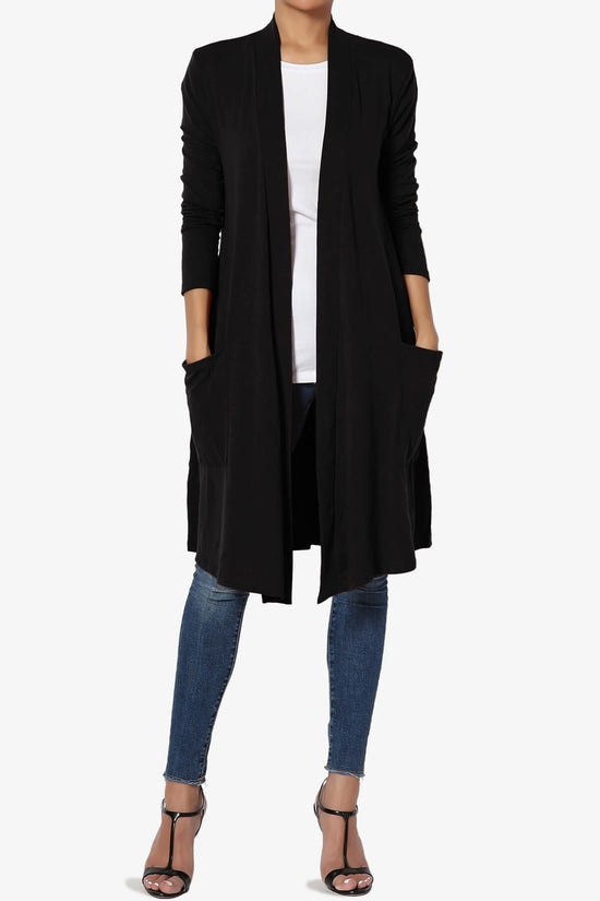 Daday Pocket Jersey Knee Length Cardigan BLACK_6