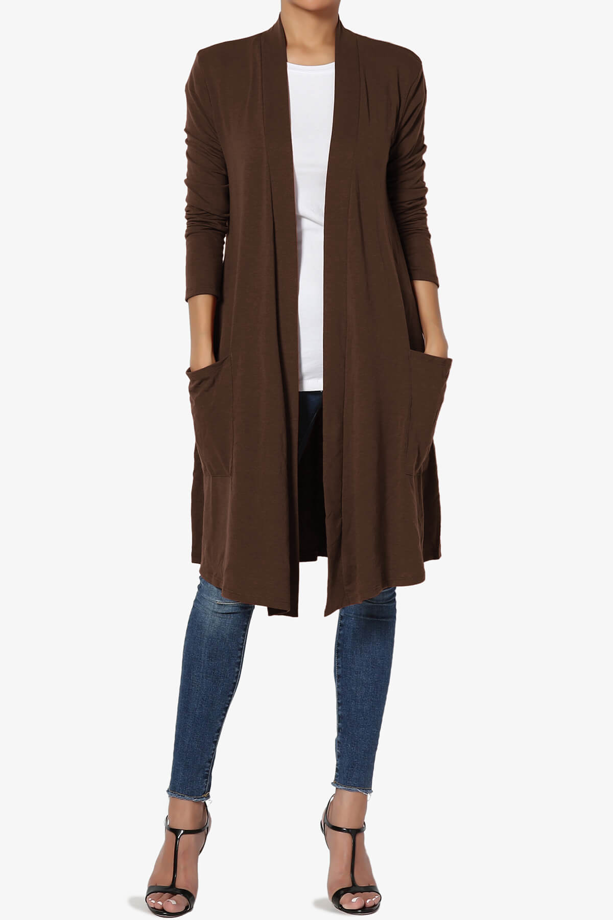 Daday Pocket Jersey Knee Length Cardigan BROWN_6