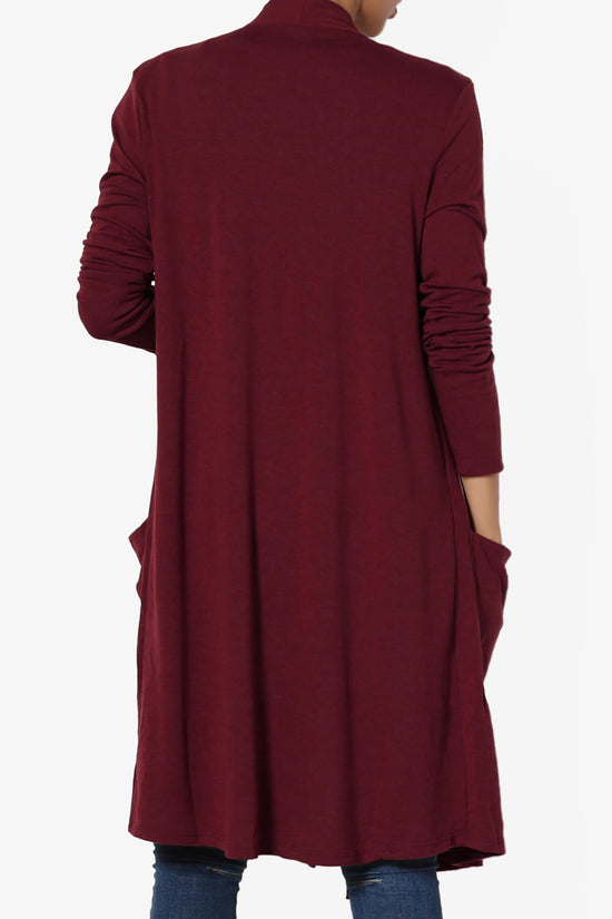 Daday Pocket Jersey Knee Length Cardigan DARK BURGUNDY_2