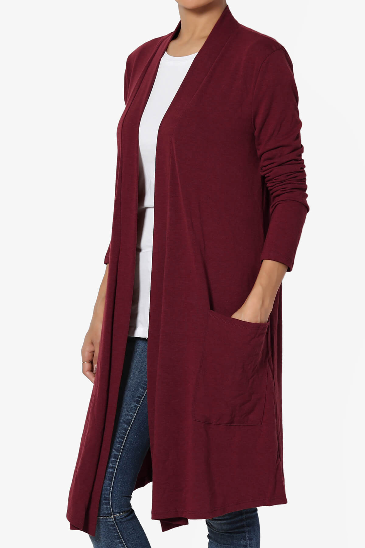 Daday Pocket Jersey Knee Length Cardigan DARK BURGUNDY_3