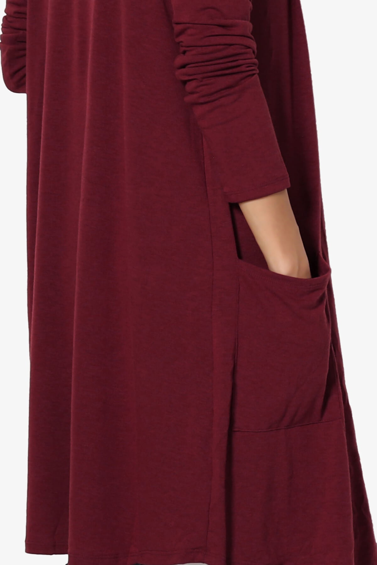 Daday Pocket Jersey Knee Length Cardigan DARK BURGUNDY_5