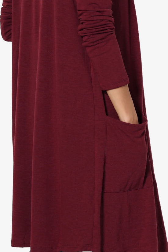 Daday Pocket Jersey Knee Length Cardigan DARK BURGUNDY_5