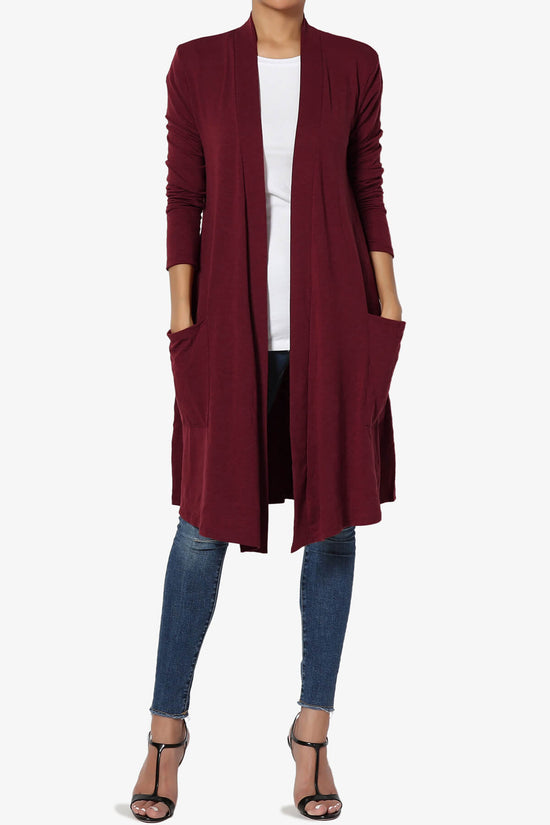 Daday Pocket Jersey Knee Length Cardigan DARK BURGUNDY_6