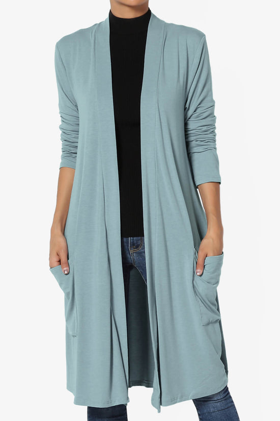 Daday Pocket Jersey Knee Length Cardigan DUSTY BLUE_1