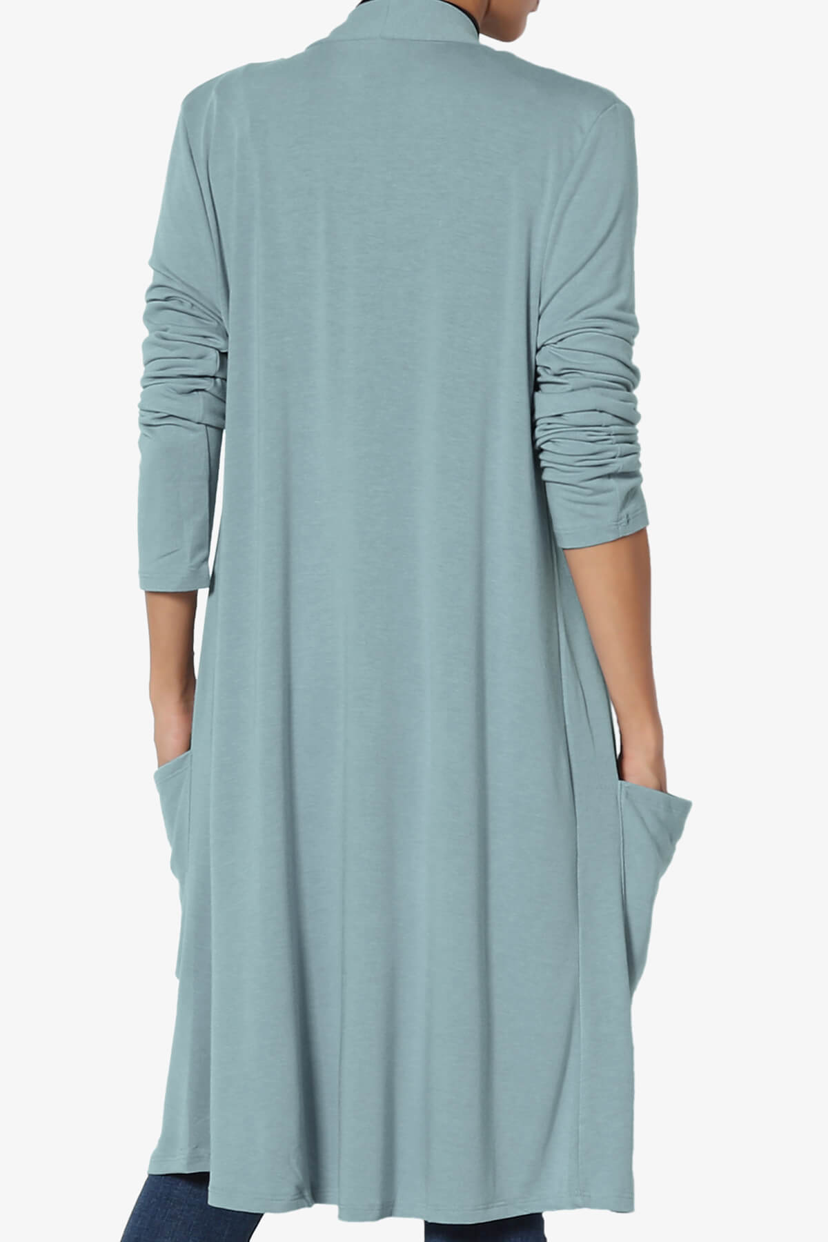 Daday Pocket Jersey Knee Length Cardigan DUSTY BLUE_2