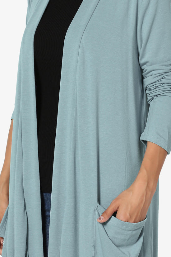Daday Pocket Jersey Knee Length Cardigan DUSTY BLUE_5