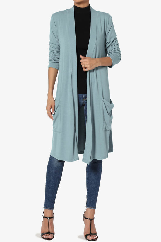 Daday Pocket Jersey Knee Length Cardigan DUSTY BLUE_6