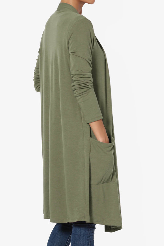 Daday Pocket Jersey Knee Length Cardigan DUSTY OLIVE_4