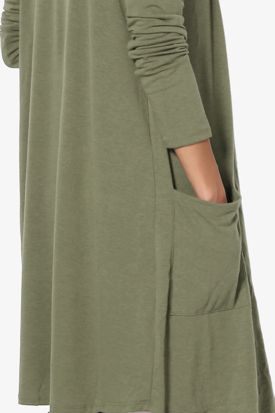 Daday Pocket Jersey Knee Length Cardigan DUSTY OLIVE_5