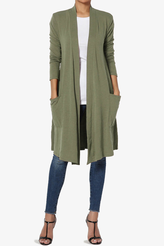 Daday Pocket Jersey Knee Length Cardigan DUSTY OLIVE_6