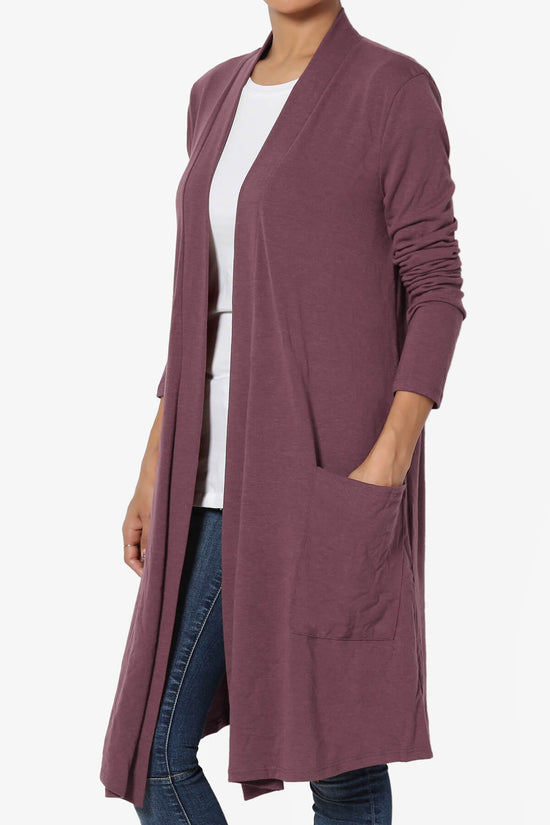 Daday Pocket Jersey Knee Length Cardigan DUSTY PLUM_3